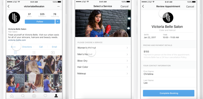 Instagram native booking process